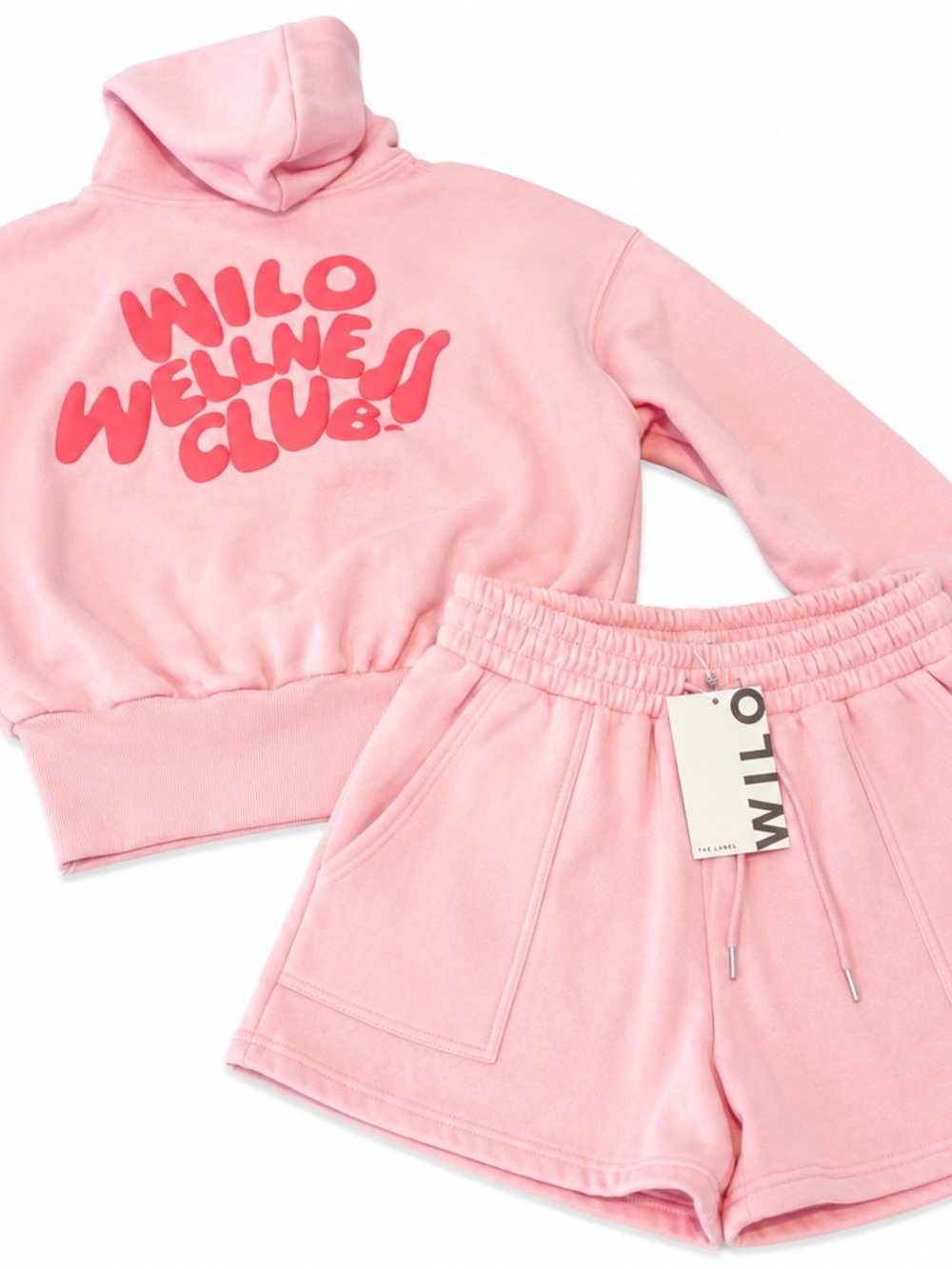Wilo Wellness Club Blush Pink Zip Hoodie & Shorts Set. great gift, NWT